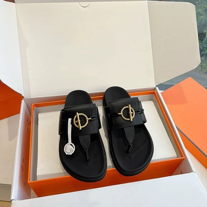 H family metal lock clip toe flip flops 2026 summer new second uncle slippers women wear beach flat sandals outside