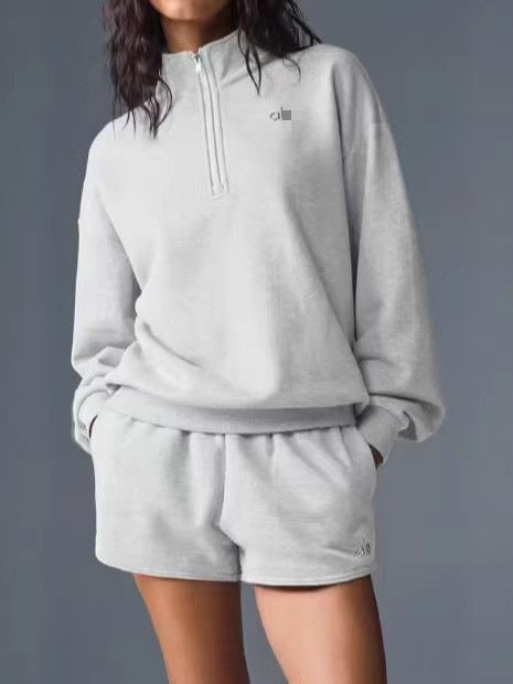2025 ALO stand-up collar sports sweatshirt women's fall and winter fitness yoga clothes long-sleeved tops are versatile and half-zippered