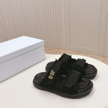 D's new 2025 summer alphabet Velcro slippers women's platform one-line sandals casual flat beach shoes