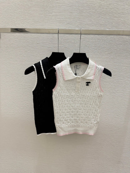 26 Summer New Trendy Brand Knitted D Family Letter Mirror Lapel Sleeveless Pullover Vest Slimming Women's Top