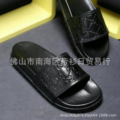 European Station Southeast Asian High Quality Unisex Slippers Thick-soled Stripe Letter Print Anti-Slip Rubber Slippers