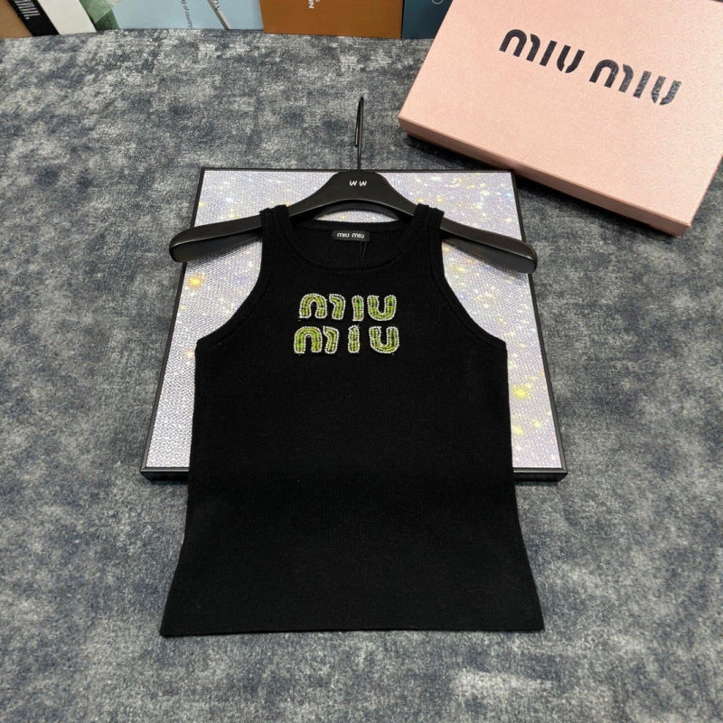 25 Cruise New Heavy Industry Letter Nail Drill Thread Slim Fit Knit Vest