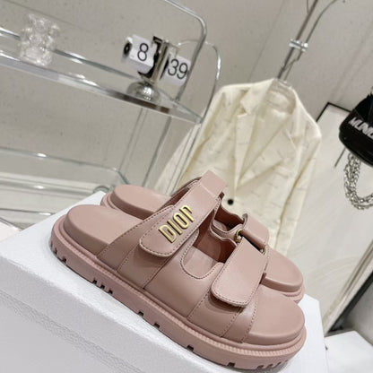 D's new 2025 summer alphabet Velcro slippers women's platform one-line sandals casual flat beach shoes