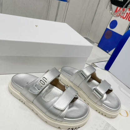 D's new 2025 summer alphabet Velcro slippers women's platform one-line sandals casual flat beach shoes