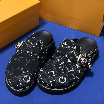 Summer new Louis letter slippers, sandals, women's outerwear, thick-soled outerwear, couple's closed-toe half-slippers (Copie 2)