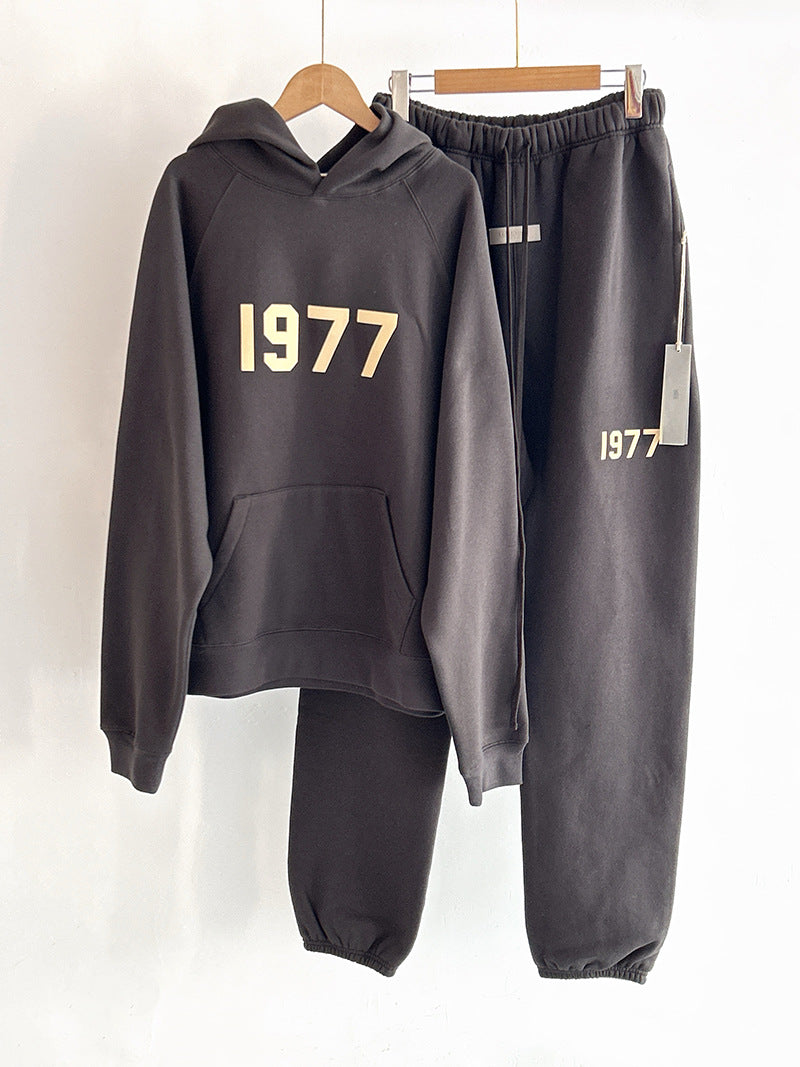 Poison Home Spot Correct Version FOG ESSENTIAL 22SS Flocked 1977LOGO Hooded Sweatshirt Same Color Suit