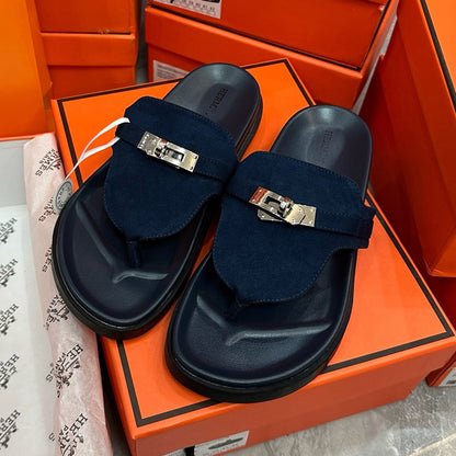 H family metal lock clip toe flip flops 2026 summer new second uncle slippers women wear beach flat sandals outside