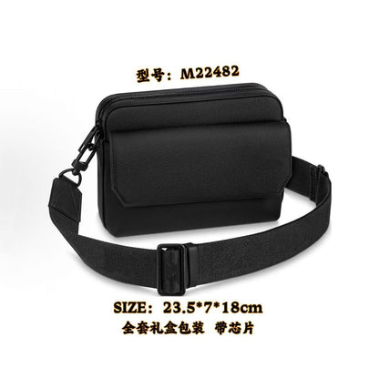 New Men's Crossbody Bag, Solid Black Samurai Bag, Shoulder Bag, Men's Cowhide Postman's Bag, Top Cowhide Camera Bag