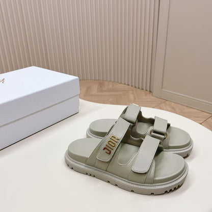 D's new 2025 summer alphabet Velcro slippers women's platform one-line sandals casual flat beach shoes