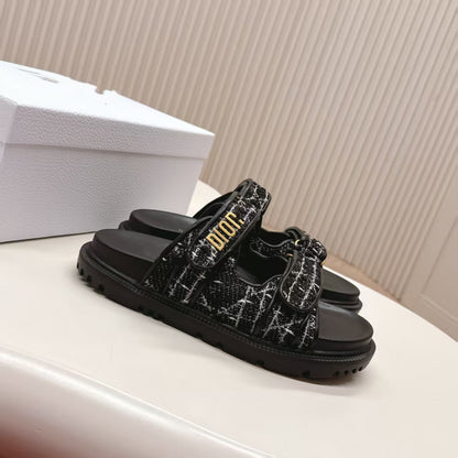 D's new 2025 summer alphabet Velcro slippers women's platform one-line sandals casual flat beach shoes