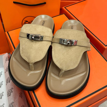 H family metal lock clip toe flip flops 2026 summer new second uncle slippers women wear beach flat sandals outside