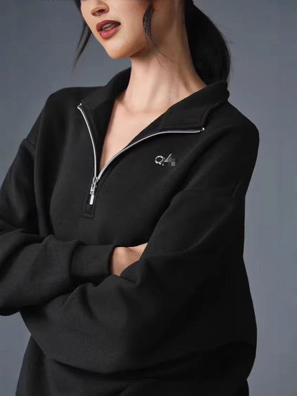 2025 ALO stand-up collar sports sweatshirt women's fall and winter fitness yoga clothes long-sleeved tops are versatile and half-zippered