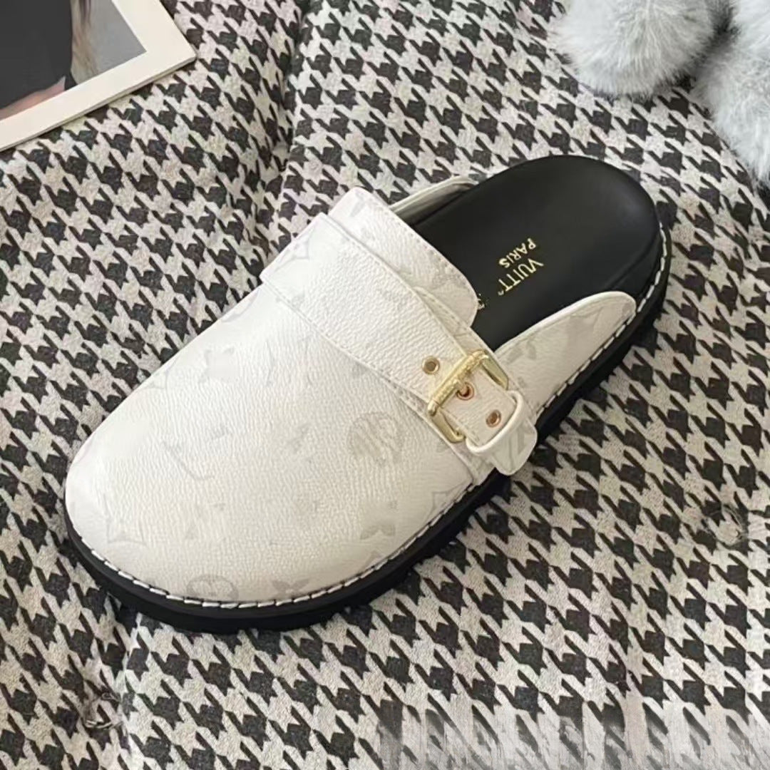 Summer new Louis letter slippers, sandals, women's outerwear, thick-soled outerwear, couple's closed-toe half-slippers (Copie 2)