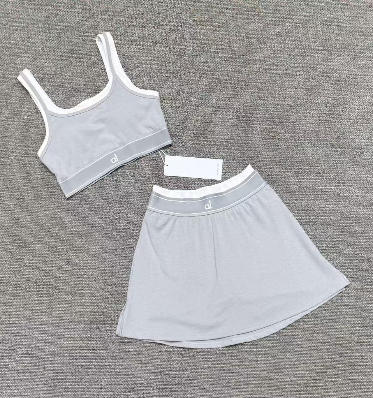 Cross-border yoga tank top short skirt set, fitness sports running with bra pads, bra, fake two-piece yoga suit