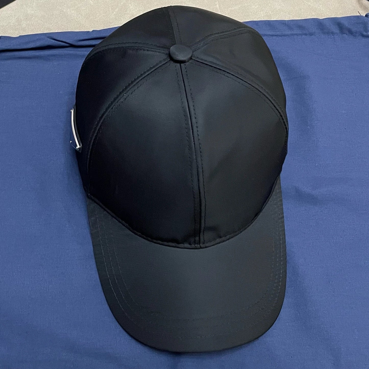 PRADA Side Triangle Logo Solid Nylon Baseball Cap Unisex Black