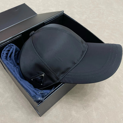 PRADA Side Triangle Logo Solid Nylon Baseball Cap Unisex Black