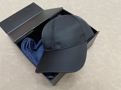 PRADA Side Triangle Logo Solid Nylon Baseball Cap Unisex Black