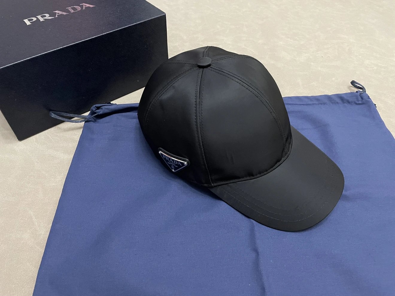PRADA Side Triangle Logo Solid Nylon Baseball Cap Unisex Black