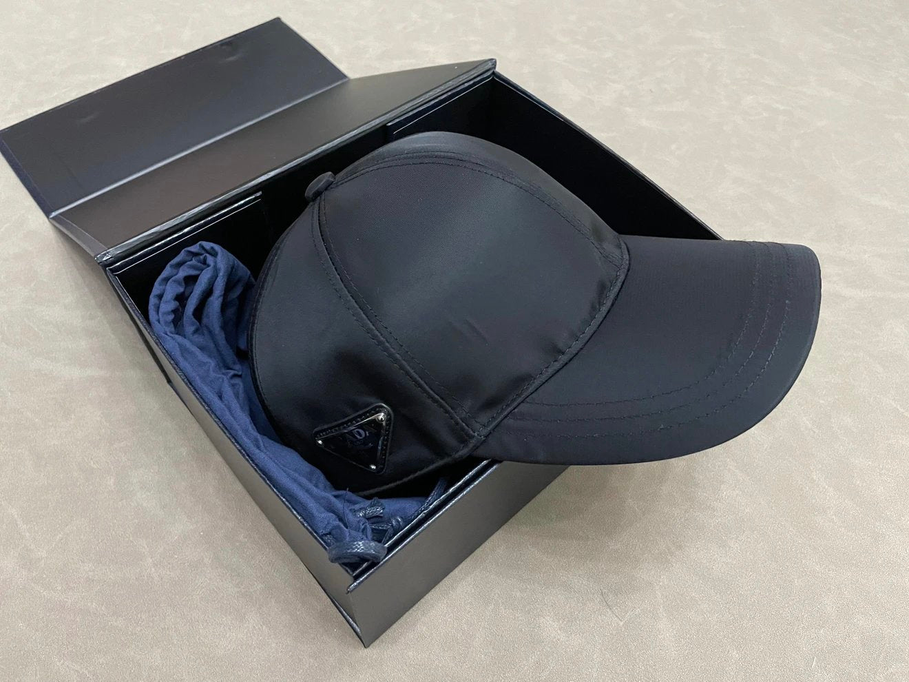 PRADA Side Triangle Logo Solid Nylon Baseball Cap Unisex Black