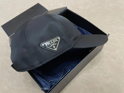 PRADA Side Triangle Logo Solid Nylon Baseball Cap Unisex Black
