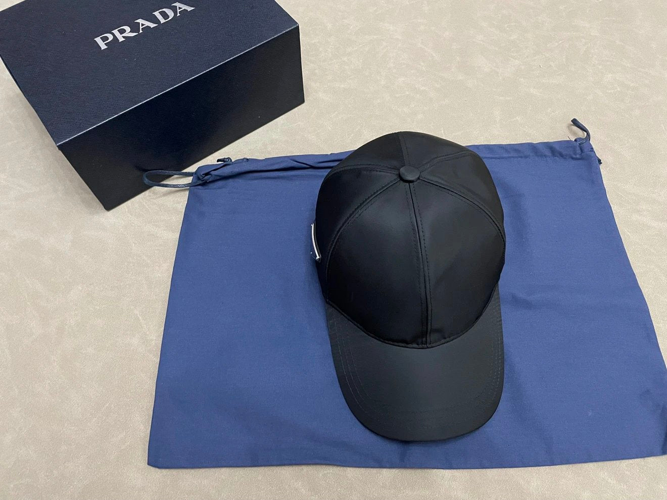 PRADA Side Triangle Logo Solid Nylon Baseball Cap Unisex Black